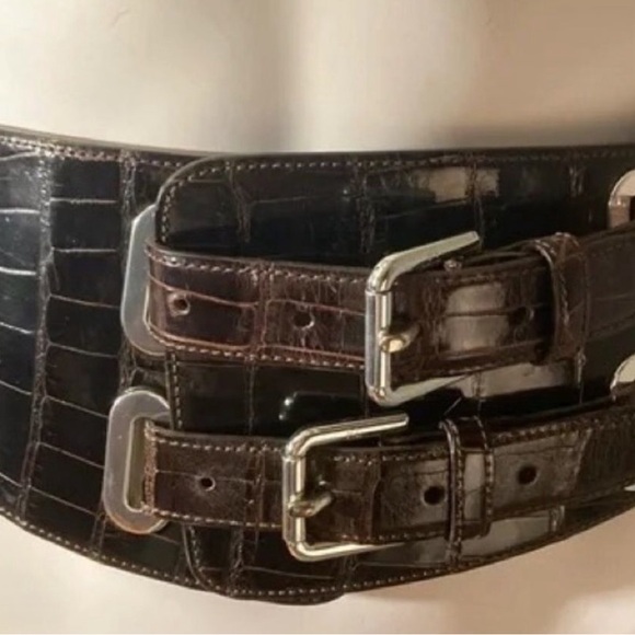 Ralph Lauren Fall '05 Runway Brown American Alligator 2 Buckle Wide Corset Belt - Picture 9 of 11
